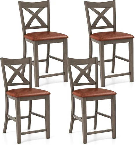 Miniatura 15 de Giantex 24" Bar Stools Set of 2, Farmhouse Counter Height Barstools w/Footrest, Cross Back, Comfortable Linen Cushion, Upholstered Wood Bar Chairs