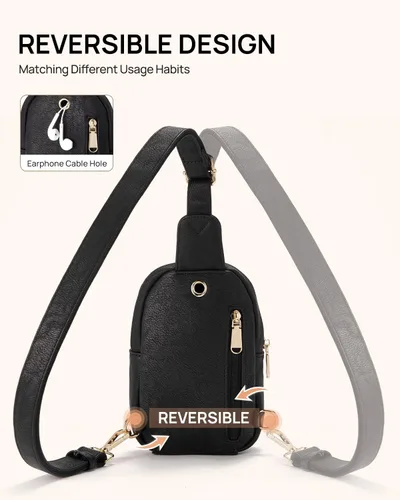 Miniatura 133 de Telena Riñonera pequeña para mujer, de cuero, cangureras, bolsa de pecho para mujer