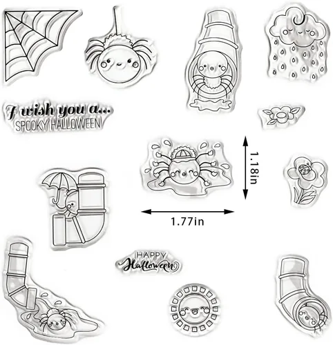 Miniatura 2 de Estivaux Sello transparente de arañas de Halloween para hacer tarjetas y diario, sellos de silicona con palabras de Halloween, nubes de sol, flores