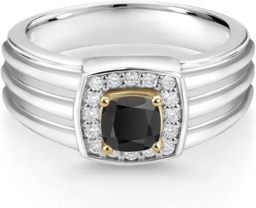 Miniatura 2 de Gem Stone King Anillo de piedra preciosa de 0.197 in para hombre con piedra natal y diamantes cultivados en laboratorio para hombre, juego en plata