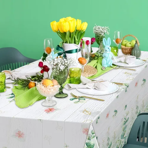 Miniatura 6 de Paquete de 8 manteles de hojas de eucalipto verde salvia, manteles de plástico de madera de primavera verde salvia, decoraciones de fiesta, manteles