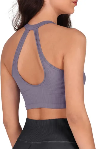 Miniatura 4 de ODODOS Paquete de 2 camisetas cortas sin costuras Henley para mujer, con espalda abierta, acanalada, con botones