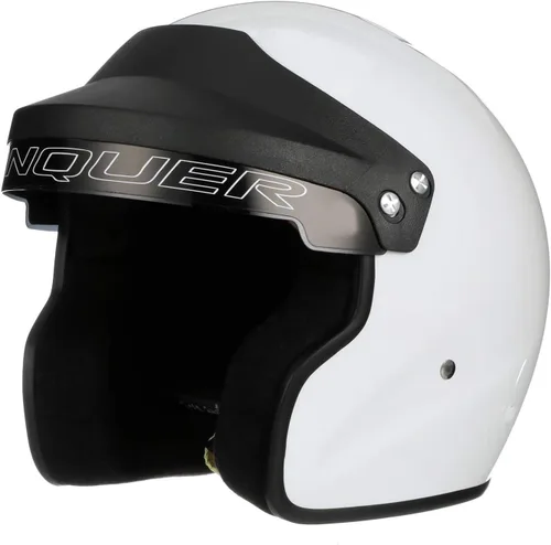 Conquer Snell SA2025 - Casco de carreras de auto de cara abierta aprobado - Adulto | Hombres | Mujeres | Jóvenes - (Negro / Blanco / Plata)