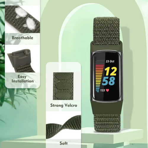 Miniatura 2 de Correas de reloj de nailon compatibles con Fitbit Charge 6/Charge 5, paquete de 5 correas de repuesto ajustables suaves y transpirables para Charge