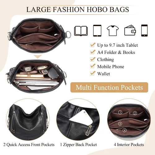 Miniatura 4 de Kasqo - Bolsas de piel grandes para mujer, con correa desmontable