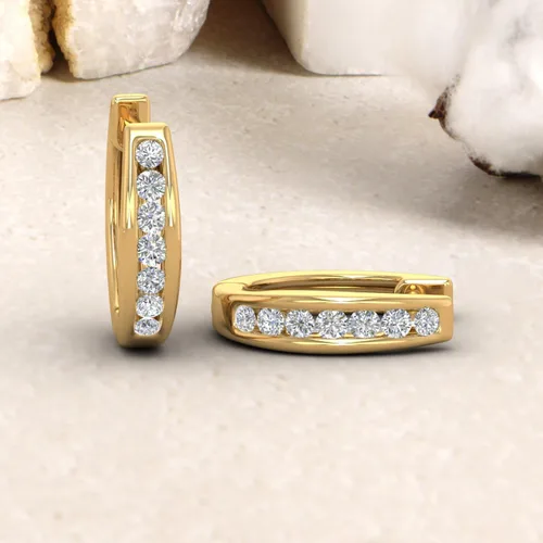 Miniatura 6 de Aretes de aro de diamantes con diseño de canal de 14 quilates en oro de 10 quilates, con certificación IGI
