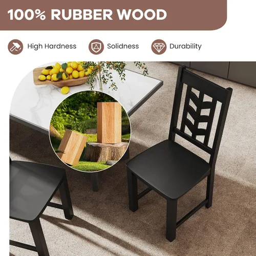 Miniatura 7 de NAFORT Juego de 2 sillas de comedor negras de madera maciza de goma con almohadillas antideslizantes, carga máxima de 430 libras, asiento de granja