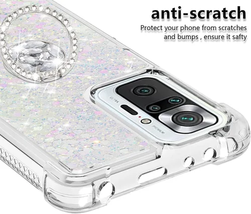 Miniatura 4 de CCSmall Funda para Xiaomi Redmi Note 10 Pro/Pro Max Glitter Liquid Quicksand, cubierta transparente brillante para teléfono con soporte de anillo