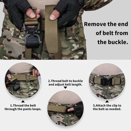 Miniatura 3 de FAIRWIN Cinturón Táctico, Estilo Militar Webbing Riggers Web Gun Belt con Hebilla de Metal de Liberación Rápida de Servicio Pesado Negro (Coal Black)