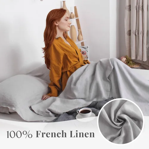 Miniatura 3 de S VICTORY SYMBOL Sábana de cama portátil 100% lino, forro de saco de dormir para hotel y viajes, saco de dormir para adultos, ultra ligero con Gris