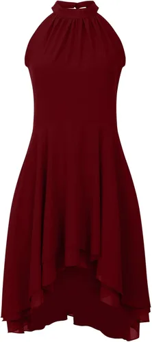 Miniatura 4 de MRGIINRI Vestido de verano bohemio para mujer, vestido sexy sin mangas, cuello halter, cintura elástica, con volantes, mini vestido con vuelo