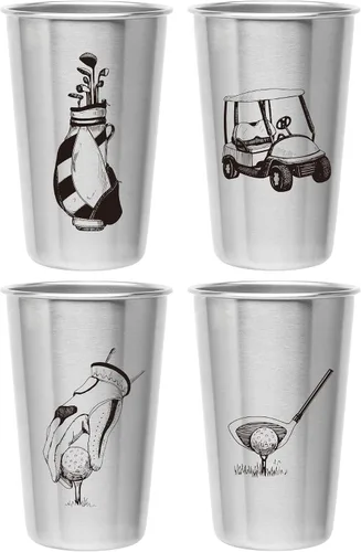 Miniatura 3 de Vasos de golf – Acero inoxidable (juego de 4) – Capacidad de 16 oz – Regalo único para papás, hombres y premio para golfistas. Los diseños incluyen