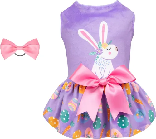 Miniatura 13 de CuteBone - Vestidos de terciopelo para perros del 4 de julio para perros pequeños, mono para mascotas, ropa para niñas, falda de cachorro con lazo