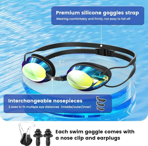 Miniatura 6 de Gafas de natación, paquete de 2 gafas de natación antivaho para adultos, jóvenes, hombres y mujeres
