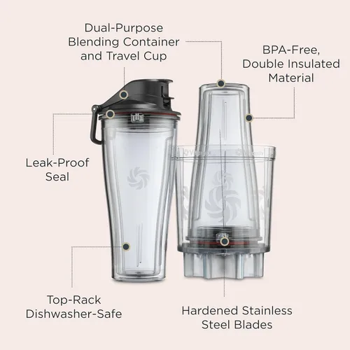Miniatura 12 de Adaptador de taza personal Vitamix, libre de BPA, apto para lavavajillas, dos tazas de licuadora de 20 onzas, dos tapas y un adaptador de licuadora