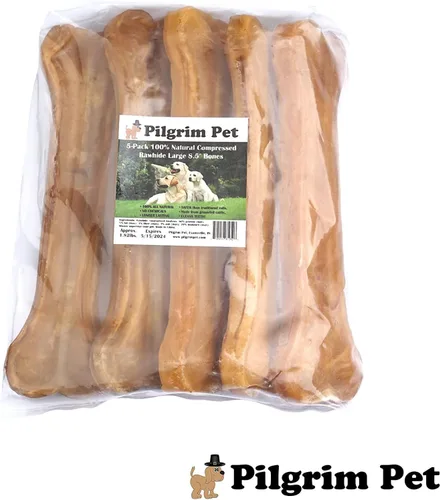 Miniatura 5 de Dog Bones - Paquete de 5 huesos de cuero crudo comprimido natural para masticadores agresivos, cero sabores, conservantes, golosinas seguras
