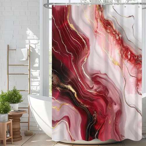 Miniatura 78 de Cortina de ducha abstracta de mármol negro gris y dorado con grietas, cortina de baño moderna ombre impresa, cortina impermeable y lavable de tela