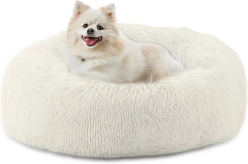 Bunlitent Cama para perro de 23 pulgadas, cama calmante antiansiedad para perros pequeños, cama de dona, cálida, acogedora, suave, linda, redonda,