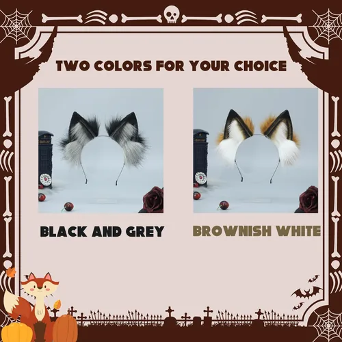 Miniatura 6 de Kidukso Fox Ears Headwear Simulación Animal Fur Fox Ears Tocado Vestir Cosplay Fiesta Anime Comic Con Prop Headwear Negro y gris