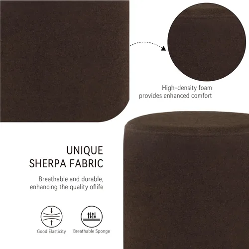 Miniatura 4 de O2B Otomana redonda moderna con asiento acolchado suave – Silla de tocador multifuncional, taburete tapizado reposapiés para sala de estar