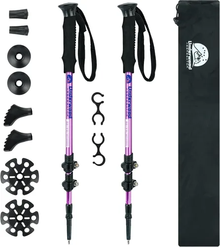 Miniatura 10 de Bastones de senderismo plegables – Paquete de 2 bastones de senderismo ajustables de aluminio, bastones ligeros para mujeres, hombres, personas Negro
