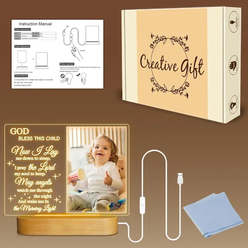 Miniatura 6 de Attivolife Marco de fotos personalizado de bautismo, marco de fotos iluminado con luz nocturna personalizada para bebé, regalos cristianos