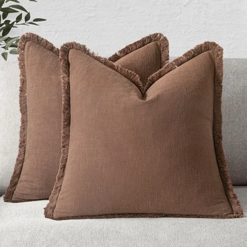 Miniatura 16 de MIULEE Juego de 2 fundas de almohada decorativas de lino neutro con flecos, fundas de cojín de estilo bohemio con borlas para sofá, cama, sala