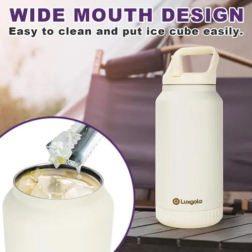 Miniatura 4 de Botella de agua aislada de 64 onzas, vaso de acero inoxidable al vacío de medio galón con tapa abatible con popote y asa superior, mantiene