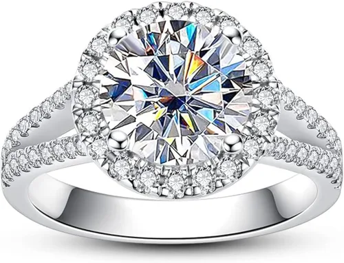 AnuClub Halo Moissanite Engagement Rings 3.8-4.75cttw(3ct Center Stone) D Color VVS1 925 Sterling Silver Vintage Anniversary Wedding Promise Rings