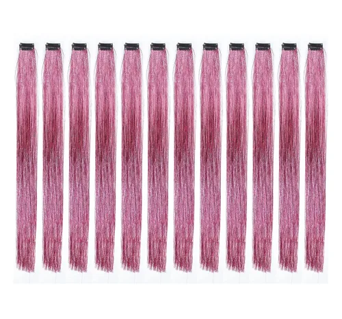 Miniatura 20 de SWACC 12 unidades de broches con extensiones reflejos para cabello de un solo color para fiestas. Mechones de cabello sintético de color., Azul Azul