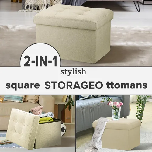 Miniatura 7 de LINMAGCO Otomana Otomana de almacenamiento con almacenamiento pequeño reposapiés taburete debajo del escritorio, reposapiés plegable corto de tela
