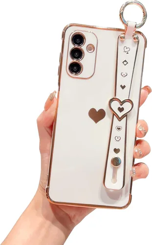 Miniatura 13 de DEFBSC Funda compatible con Samsung Galaxy A14 5G, con borde galvanizado con correa para la muñeca, protección completa de la cámara, esquinas Negro