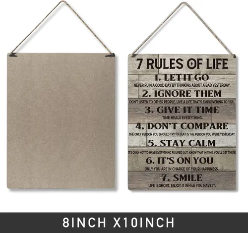 Miniatura 2 de Qious Letreros de Regalo Inspiradores 7 Reglas de la Vida Déjalo Ir Ignóralos Dale Tiempo No Compares Mantente Tranquilo Letrero Colgante de Madera