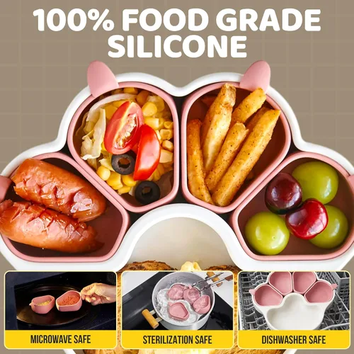 Miniatura 7 de MEOW Dry Rose - Placas de succión de silicona dividida para niños pequeños, placa de silicona antideslizante para bebés, suministros de destete LED