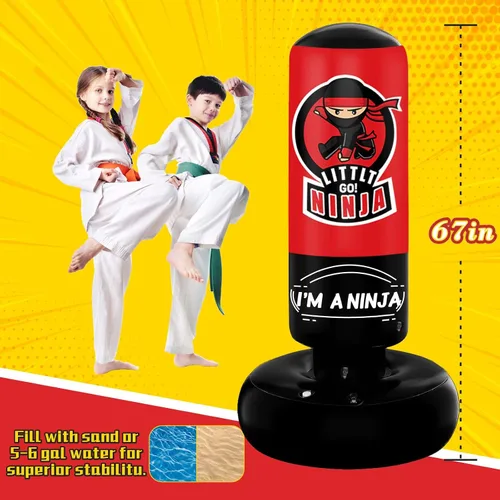 Miniatura 2 de Saco de boxeo para niños, bolsa de boxeo inflable estable de 67 pulgadas para edades de 5 a 12 años, juguete de entrenamiento de ninja karate