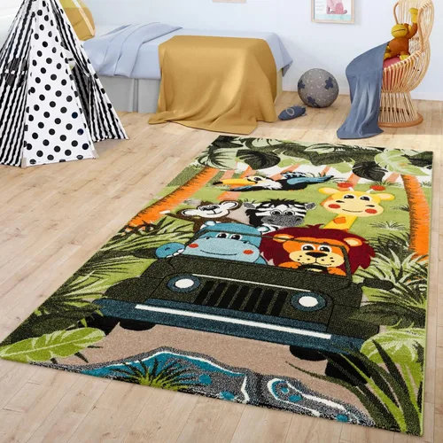 Miniatura 11 de Alfombra para niños Paco Home con animales felices del jungle en verde, Tamaño: 2,01 x 2,89 metros (6'7" x 9'6")