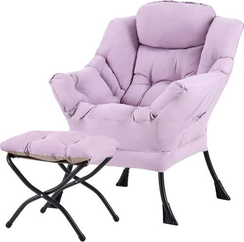 Miniatura 22 de Tiita - Sillón reclinable con otomana, grande, moderno, silla de ocio, de lectura, con reposapiés, para dormitorio, sala de estar, dormitorios, Gris