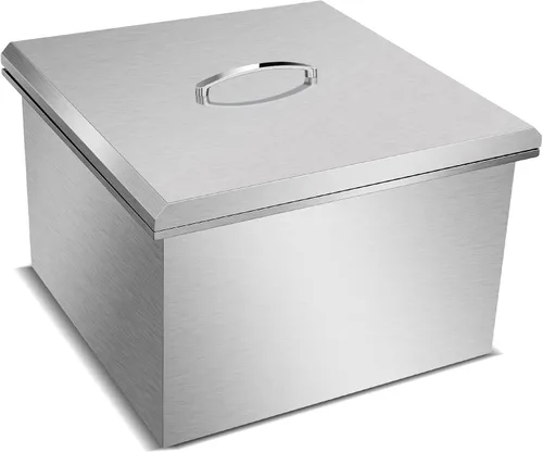 Miniatura 11 de Baúl de hielo con tapa, enfriador de hielo de acero inoxidable incluido, tubo de drenaje y tapón de drenaje, cubo de hielo para cocina al aire libre