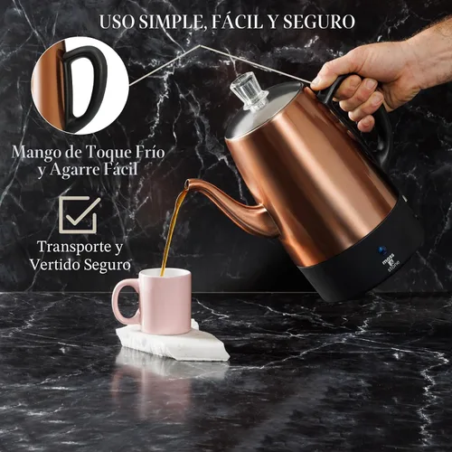 Miniatura 7 de Precolador de café eléctrico Moss & Stone - Cuerpo con tapas de acero inoxidable, cafetera, olla eléctrica, capacidad de 10 tazas