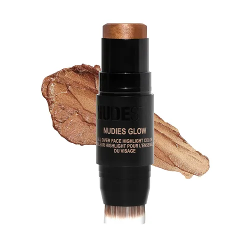 Nudestix Nudies Glow - Resaltador en crema multiusos para mejillas, ojos y cuerpo con cepillo integrado, acabado radiante, maquillaje limpio, vegano