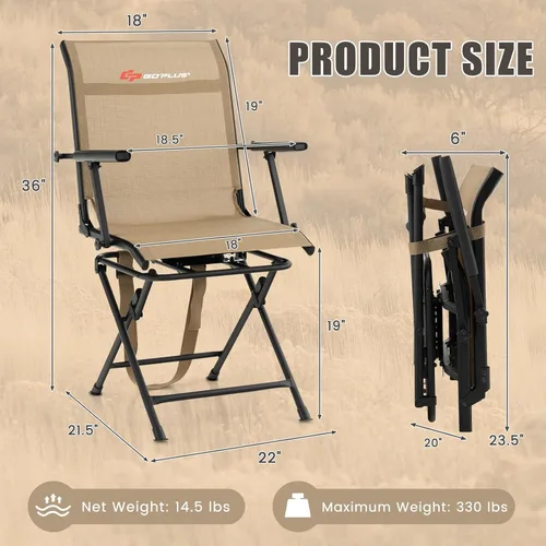 Miniatura 3 de Goplus Silla de Caza, Silla Plegable Giratoria de 360° para Puesto de Caza con Correa de Transporte, Capacidad de 330 Libras, Taburete Portátil