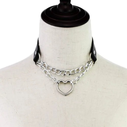 Miniatura 3 de eYLun Gargantilla de cuero con corazón para mujeres y niñas, collar con colgante de cuero punk gótico, No