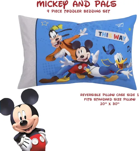 Miniatura 6 de Disney Mickey Mouse y sus amigos - Juego de cama para niños pequeños de 4 piezas - Sábanas ajustadas, funda de almohada, sábana encimera y edredón