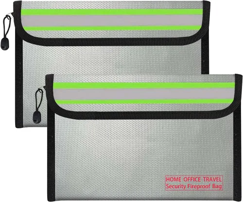 Fireproof Document Bag with Zipper Home Office Travel Fireproof Safe Storage for A4 Document File Cash Valuables Jewelry Passport Currency Tablet