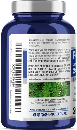 Miniatura 2 de NusaPure Extracto de Polypodium Leucotomos 2400mg 200 cápsulas vegetales (vegetariano, sin OMG, sin gluten)