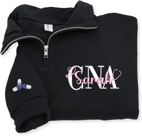 Miniatura 20 de COUPLEHOODIES - Sudadera de enfermería bordada con nombre, personalizada, con cremallera de un cuarto, regalo para asistente de enfermería