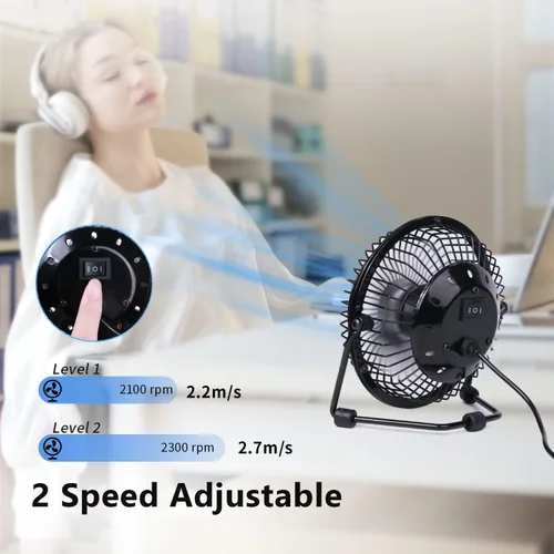 Miniatura 3 de Zuvas Ventilador de escritorio, silencioso y pequeño, ventilador USB de rotación de 360°, ventilador de mesa portátil de 2 velocidades, mini Negro