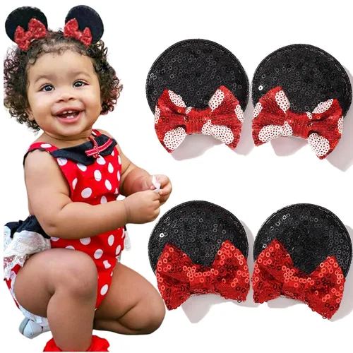 Miniatura 6 de Ayesha Pinzas de pelo con orejas de ratón para niñas pequeñas, con lentejuelas y lazos, accesorios de pelo para disfraz de Halloween, Navidad