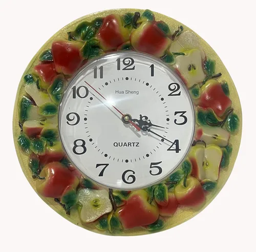 Reloj de pared de resina pintado a mano con manzanas multicolor, hogar, oficina, restaurante, cocina, comedor, sala de estar, decoración de aula