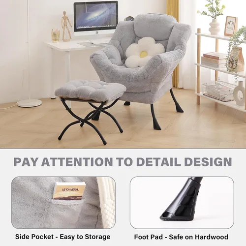 Miniatura 5 de Tiita Silla Perezosa con Otomana, Sillón de Descanso Moderno de Gran Tamaño, Cómoda Silla de Lectura de Ocio con Reposapiés para Dormitorio, Sala